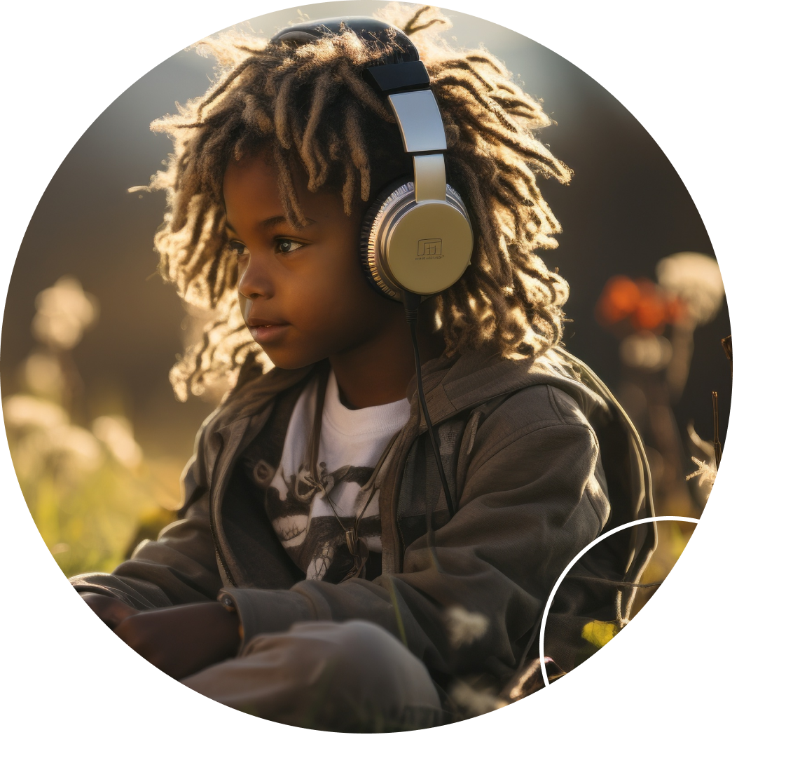 kid small child sitting, wearing noise cancelling headphones